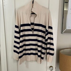 Free people oversized cream and navy striped sweater